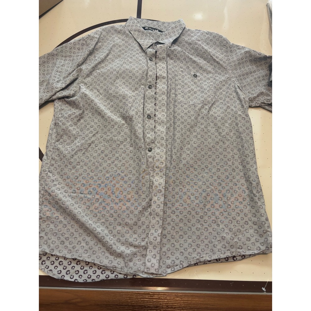 TravisMathew Mens XL Short Sleeve Button Down Shirt Grey Geometric Print Golf